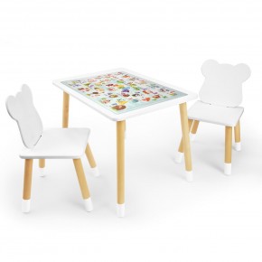 Детский комплект стол и два стула Мишка Rolti Baby с накладкой Алфавит (белая столешница/белое сиденье/береза ножки) в Первоуральске - pervouralsk.ok-mebel.com | фото