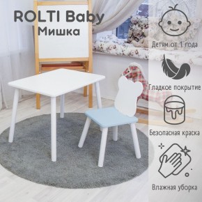 Детский комплект стол и стул «Мишка» Rolti Baby  (голубая столешница/голубое сиденье/белые ножки) в Первоуральске - pervouralsk.ok-mebel.com | фото