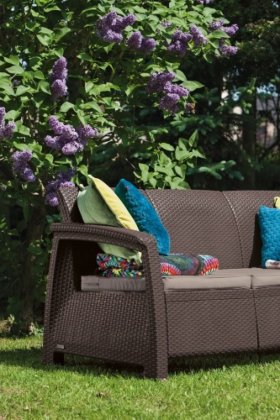 Диван пластиковый Корфу Макс (Corfu love seat max) коричневый в Первоуральске - pervouralsk.ok-mebel.com | фото 2