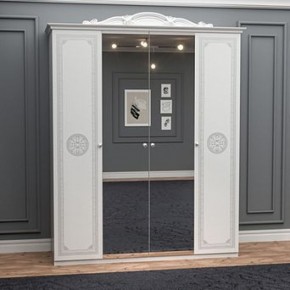 Шкаф 4-х дверный с зеркалами (12.244) Грация (белый/серебро) в Первоуральске - pervouralsk.ok-mebel.com | фото