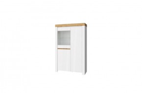 Шкаф с витриной 1V2D, TAURUS, цвет белый/дуб вотан в Первоуральске - pervouralsk.ok-mebel.com | фото